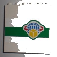 LEGO part Panel 1 x 6 x 5 with Box and Arrows and Globe on Green Stripe Pattern (Sticker) - Set 7733 59349pb006