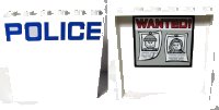 LEGO onderdeel Panel 1 x 6 x 5 with Blue 'POLICE' on White Background on Outside and 'WANTED!' Posters on Inside Pattern (Stickers) - Set 60044 59349pb096