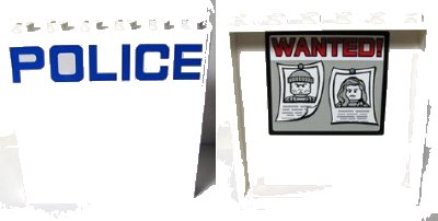 LEGO onderdeel Panel 1 x 6 x 5 with Blue 'POLICE' on White Background on Outside and 'WANTED!' Posters on Inside Pattern (Stickers) - Set 60044 (59349pb096)