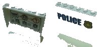 LEGO part Panel 1 x 6 x 5 with Blue 'POLICE' on White Background and Gold Police Badge on Outside and Bulletin Board Red Circles, Question Marks and Photos on Inside Pattern (Stickers) - Set 60139 59349pb181