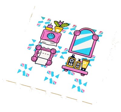 LEGO part Panel 1 x 6 x 5 with Paper Towels, Toilet Paper Roll, Mirror and Sunscreens on Shelf Pattern on Inside (Sticker) - Set 41347 (59349pb239)