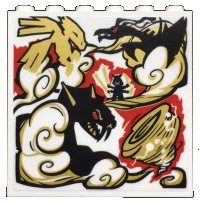 LEGO onderdeel Panel 1 x 6 x 5 with Black, Gold, Red and White Dragon, Ninja Minifigure, Cloud and Tornado Pattern (Sticker) - Set 70670 59349pb241