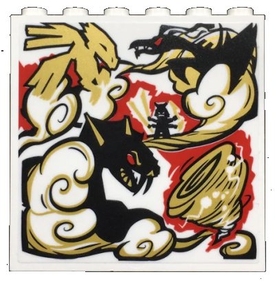 LEGO onderdeel Panel 1 x 6 x 5 with Black, Gold, Red and White Dragon, Ninja Minifigure, Cloud and Tornado Pattern (Sticker) - Set 70670 (59349pb241)