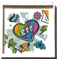 LEGO part Panel 1 x 6 x 5 with 'BFF' on Rainbow Heart, Paint Palette, Gear, Lightning Bolt, Star, Music Note, and Leaves Pattern (Sticker) - Set 41395 59349pb291