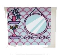 LEGO part Panel 1 x 6 x 5 with Shelves, Vases with Flowers, Mirror and Medium Lavender Half Circles on Light Aqua Background Pattern (Sticker) - Set 41450 59349pb312