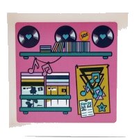 LEGO part Panel 1 x 6 x 5 with Shelves, Vinyl Records, CDs and Poster with Music Notes on Dark Pink Background Pattern (Sticker) - Set 41450 59349pb316