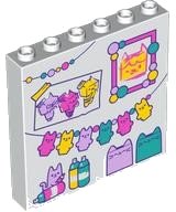 LEGO onderdeel Panel 1 x 6 x 5 with Dark Turquoise, Dark Pink, Lavender and Yellow Kitten Garland, Cat Painting, Paint and Cats Pattern (59349pb353)