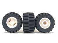 LEGO part Wheel 11mm D. x 12mm, Hole Notched for Wheels Holder Pin with Black Tire 21mm D. x 12mm - Offset Tread Small Wide, Band Around Center of Tread (6014b / 87697) 6014bc05