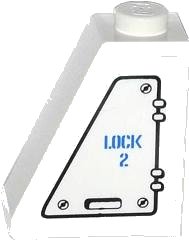 LEGO part Slope 65 2 x 1 x 2 with Hatch and 'LOCK 2' Pattern Model Left Side (Sticker) - Set 60014 60481pb002L