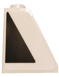 LEGO onderdeel Slope 65 2 x 1 x 2 with Black Triangle on White Background Pattern Model Left Side (Sticker) - Set 75810 60481pb012L
