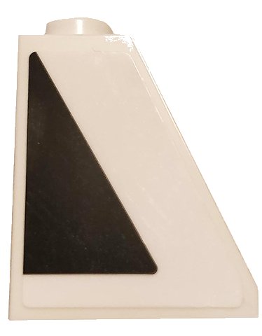 LEGO onderdeel Slope 65 2 x 1 x 2 with Black Triangle on White Background Pattern Model Left Side (Sticker) - Set 75810 (60481pb012L)
