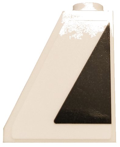LEGO onderdeel Slope 65 2 x 1 x 2 with Black Triangle on White Background Pattern Model Right Side (Sticker) - Set 75810 (60481pb012R)