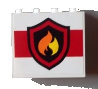 LEGO onderdeel Panel 1 x 4 x 3 with Side Supports - Hollow Studs with Black and Yellow Fire Logo Badge on White Background Pattern (Sticker) - Set 60004 / 60110 60581pb016