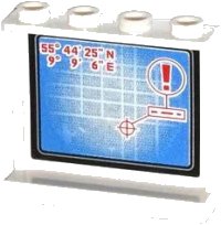 LEGO part Panel 1 x 4 x 3 with Side Supports - Hollow Studs with Map with Coordinates, Target and Red Exclamation Mark Pattern on Inside (Sticker) - Set 60044 60581pb039