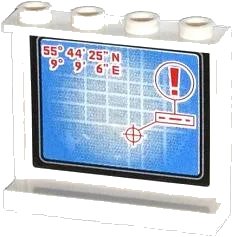 LEGO onderdeel Panel 1 x 4 x 3 with Side Supports - Hollow Studs with Map with Coordinates, Target and Red Exclamation Mark Pattern on Inside (Sticker) - Set 60044 (60581pb039)