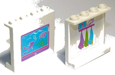 LEGO part Panel 1 x 4 x 3 with Side Supports - Hollow Studs with Diver and Turtle on Screen on Outside and Towel Holder on Inside Pattern (Stickers) - Set 41015 (60581pb064)