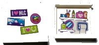 LEGO part Panel 1 x 4 x 3 with Side Supports - Hollow Studs with Bumper Stickers on Outside and Bathroom Toiletries on Inside Pattern (Stickers) - Set 41339 60581pb165