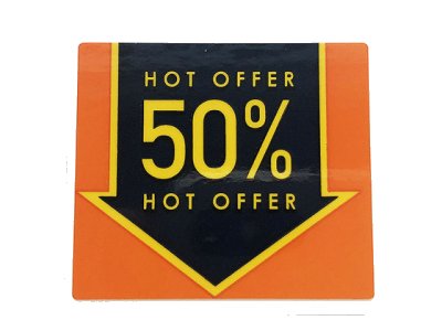 LEGO onderdeel Panel 1 x 4 x 3 with Side Supports - Hollow Studs with Black Arrow on Orange Background and 'HOT OFFER 50%' Pattern (Sticker) - Set 60258 (60581pb166)