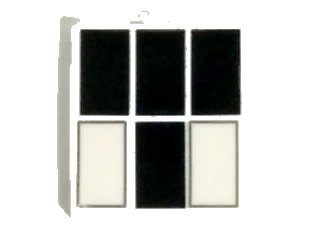 LEGO onderdeel Glass for Window 1 x 2 x 2 Flat Front with 4 Black and 2 White Rectangles Pattern (Tardis Windows) (60601pb012)