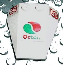 LEGO onderdeel Wedge 4 x 4 Triple without Stud Notches with Octan Logo and Number 5 both sides Pattern (Stickers) - Set 6648-1 (6069pb01b)