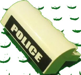 LEGO onderdeel Slope, Curved 2 x 4 x 1 1/3 with 4 Recessed Studs with White 'POLICE' on Black Background Pattern (Sticker) - Set 7237 (6081pb008)