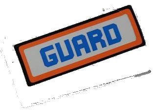 LEGO part Slope, Curved 2 x 4 x 2/3 without Bottom Tubes with 'GUARD' Pattern (Sticker) - Set 7726 (61068pb013)