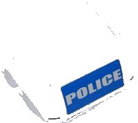 LEGO part Windscreen 5 x 6 x 2 Curved Top Canopy with 4 Studs with White 'POLICE' on Blue Background Pattern (Sticker) - Set 7288 61484pb005