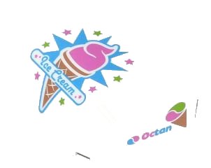 LEGO part Windscreen 5 x 6 x 2 Curved Top Canopy with 4 Studs with 'Ice Cream' on Front and Octan Pattern on Both Sides (Stickers) - Set 70804 (61484pb009)