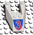 LEGO part Wedge 6 x 4 Cutout without Stud Notches with Red Number 3 Pattern 6153apb01