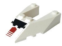 LEGO onderdeel Wedge 6 x 4 Cutout with Stud Notches with Black and Dark Red Arrow Pattern (Sticker) - Set 7714 6153bpb04