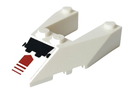 LEGO onderdeel Wedge 6 x 4 Cutout with Stud Notches with Black and Dark Red Arrow Pattern (Sticker) - Set 7714 (6153bpb04)