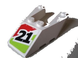 LEGO onderdeel Wedge 6 x 4 Cutout with Stud Notches with Number 21 Pattern (Sticker) - Set 8897 (6153bpb05)