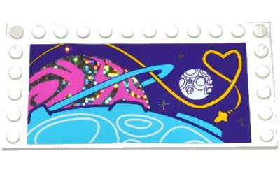 LEGO onderdeel Tile, Modified 6 x 12 with Studs on Edges with Planets, Stars and Rocket Ship Pattern (Sticker) - Set 41130 (6178pb020)