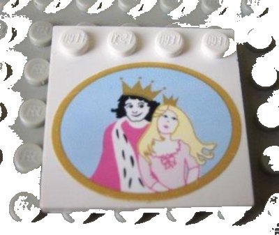LEGO part Tile, Modified 4 x 4 with Studs on Edge with Prince and Princess Pattern (Sticker) - Set 5963 (6179pb022)