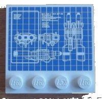 LEGO part Tile, Modified 4 x 4 with Studs on Edge with Blueprints Pattern (Sticker) - Set 8424 6179pb050