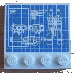 LEGO onderdeel Tile, Modified 4 x 4 with Studs on Edge with Blueprints Pattern (Sticker) - Set 8424 (6179pb050)