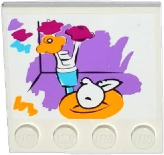 LEGO onderdeel Tile, Modified 4 x 4 with Studs on Edge with Painting of Flowers and Apple on Plate Pattern (Sticker) - Set 41005 (6179pb078)
