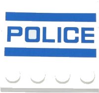 LEGO part Tile, Modified 4 x 4 with Studs on Edge with Blue Stripes and 'POLICE' Pattern (Sticker) - Set 60047 6179pb079