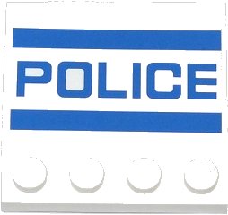 LEGO onderdeel Tile, Modified 4 x 4 with Studs on Edge with Blue Stripes and 'POLICE' Pattern (Sticker) - Set 60047 (6179pb079)