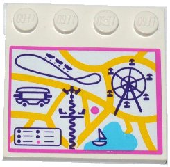 LEGO onderdeel Tile, Modified 4 x 4 with Studs on Edge with Amusement Park / Fun Fair Map Pattern (Sticker) - Set 41130 (6179pb121)