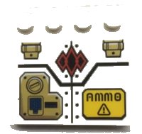 LEGO part Tile, Modified 4 x 4 with Studs on Edge with Keypad, 'AMMO', Red Diamonds and Rivets Pattern (Sticker) - Set 70595 6179pb195