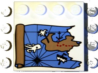 LEGO part Tile, Modified 4 x 4 with Studs on Edge with Ocean Pirate Treasure Map Left-Half Pattern (6179px4)