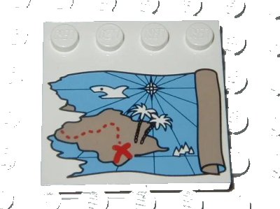 LEGO onderdeel Tile, Modified 4 x 4 with Studs on Edge with Ocean Pirate Treasure Map Right-Half Pattern (6179px6)