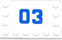 LEGO part Tile, Modified 4 x 6 with Studs on Edges with Blue '03' on White Background Pattern (Sticker) - Set 60043 6180pb071