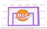 LEGO part Tile, Modified 4 x 6 with Studs on Edges with Basketball Backboard with Ball and 'HLC' Pattern (Sticker) - Set 41005 6180pb074