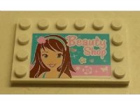 LEGO onderdeel Tile, Modified 4 x 6 with Studs on Edges with Girl and 'Beauty Shop' Pattern (Sticker) - Set 3187 6180pb076