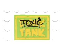 LEGO part Tile, Modified 4 x 6 with Studs on Edges with Black 'TOXIC' Graffiti over Yellow 'DUNK TANK' Pattern (Sticker) - Set 76035 6180pb095