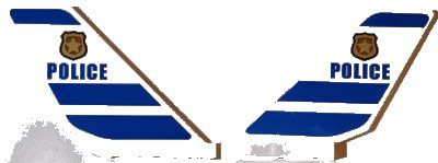 LEGO onderdeel Tail Shuttle with 'POLICE', Badge and Blue Stripes Pattern on Both Sides (Stickers) - Set 60138 (6239pb068)