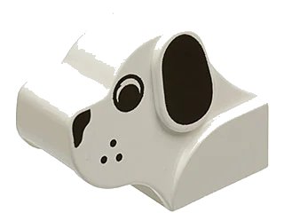 LEGO onderdeel Dog Head Brick with Black Eyes, Nose, Ears, and Whisker Dots Pattern (6243px1)