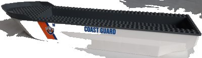 LEGO onderdeel Boat, Hull Unitary 51 x 12 x 6 with Side Bulges with Dark Bluish Gray Top with Blue 'COAST GUARD' and Logo Pattern on Both Sides (Stickers) - Set 60167 (62791c01pb07)